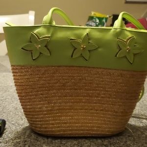 Lime green straw purse